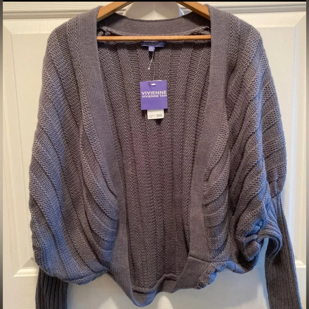 Women’s Gray Cable Knit Cardigan with Dolman Sleeve Size XS